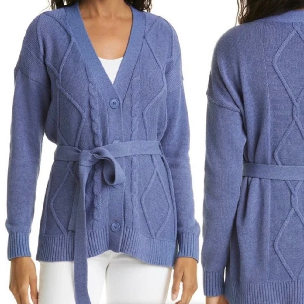 L’Agence Mica Belted Cable Knit Cardigan Sweater‎ S